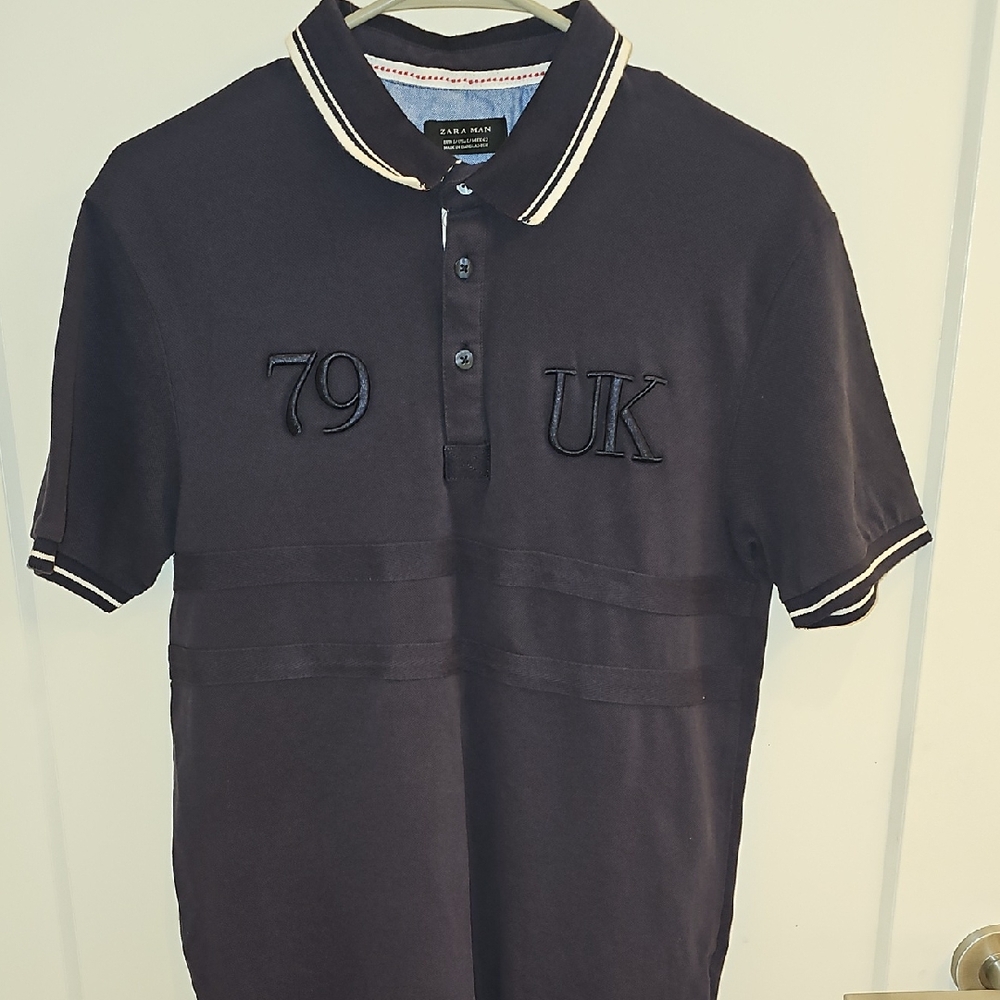 Zara Black Polo Shirt with Embroidered Accents